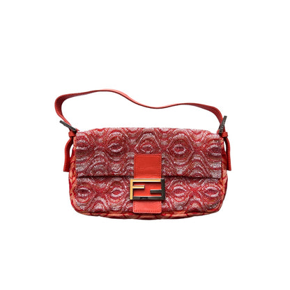 Vintage Fendi orange wave pattern beaded baguette