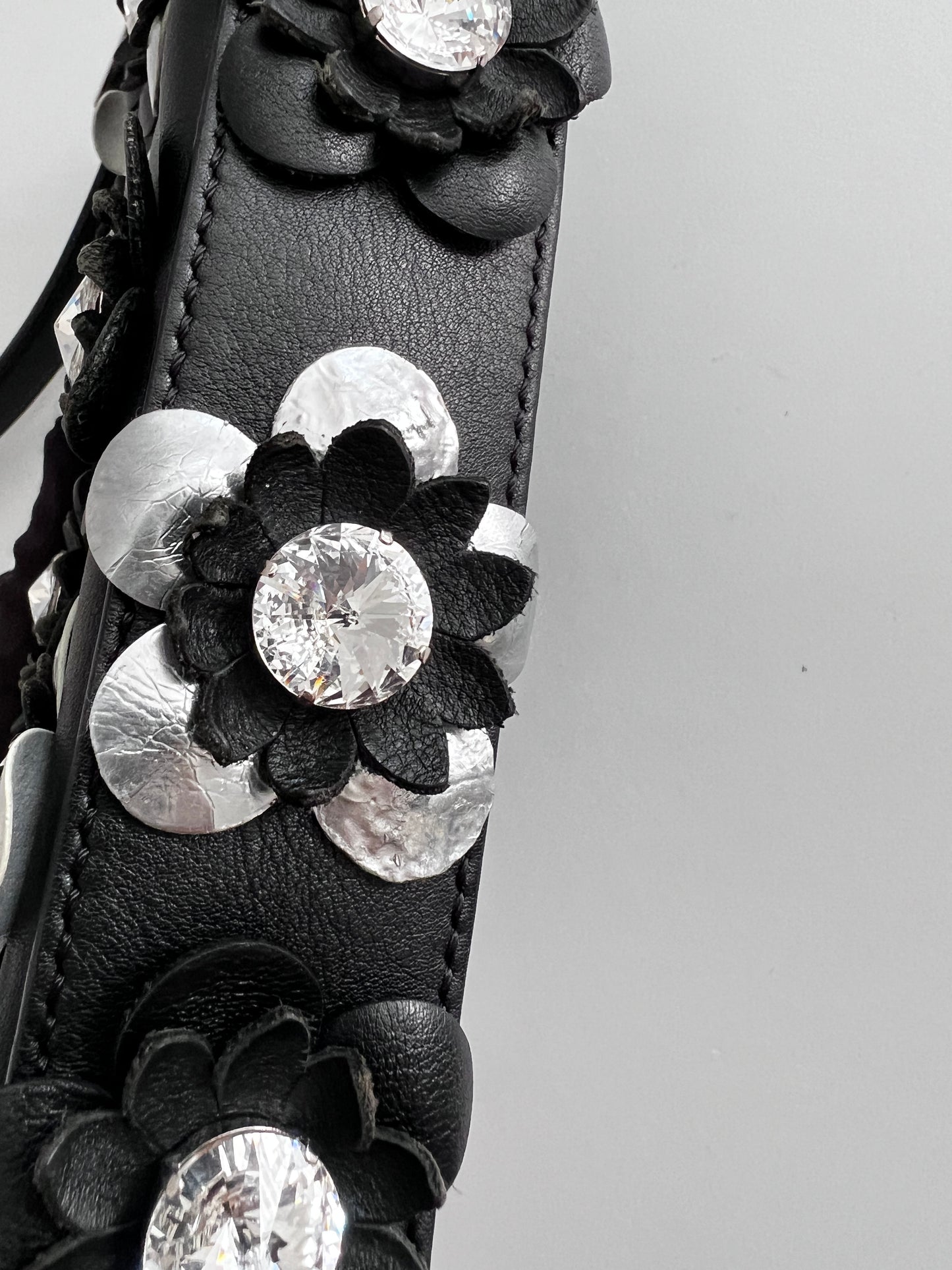 Fendi 3D flowers black leather baguette