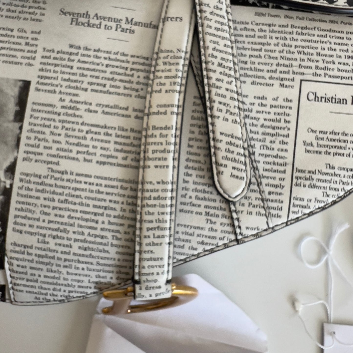 CHRISTIAN DIOR Calfskin Newspaper Printed Saddle Bag With Strap Black White