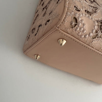 Dior Calfskin Medium Size Sand Pink Lace Ladydior Bag