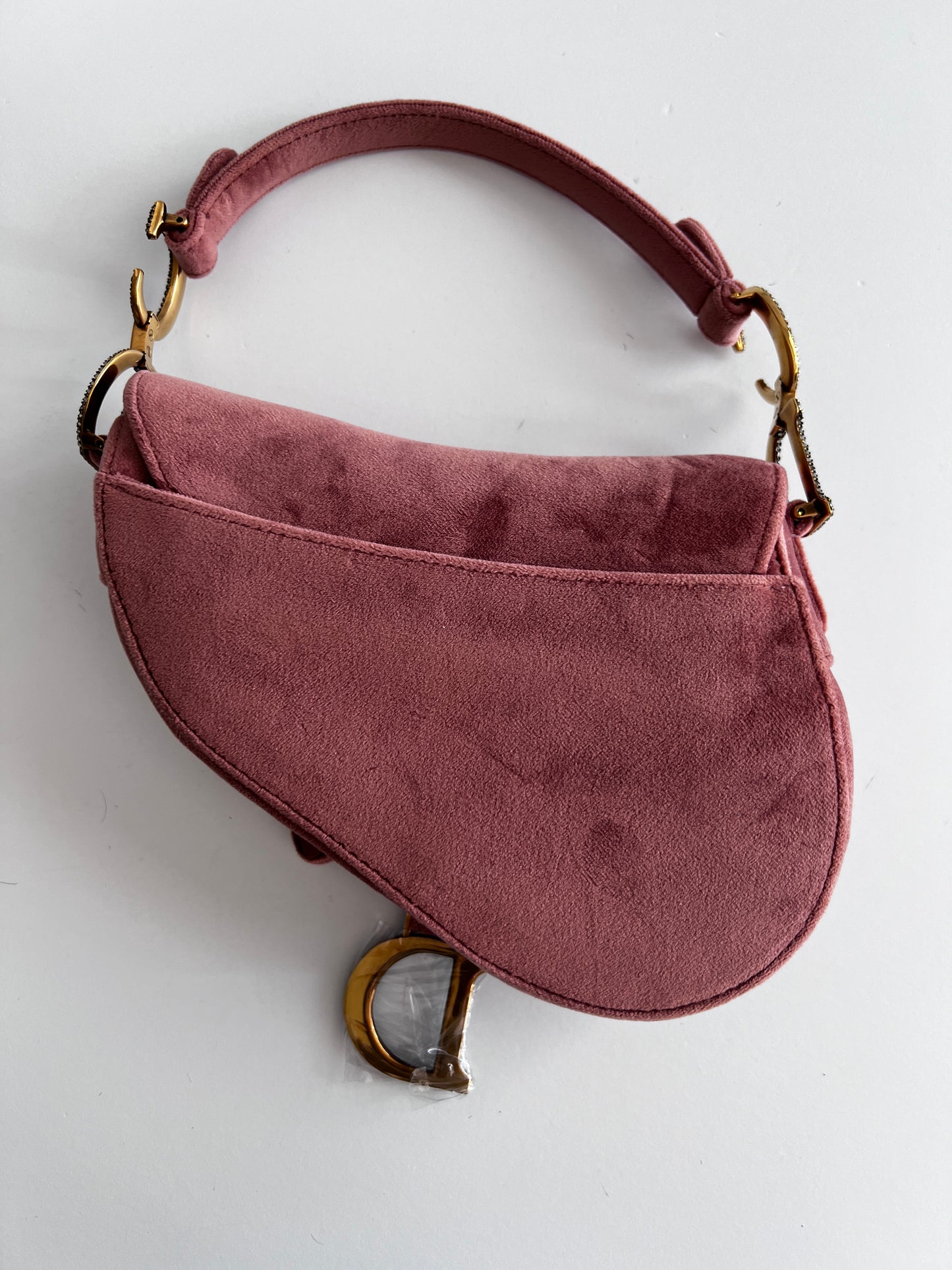 Dior mini rose pink velvet saddle bag