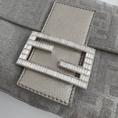 Fendi Metallic FF Silver Cloth Baguette