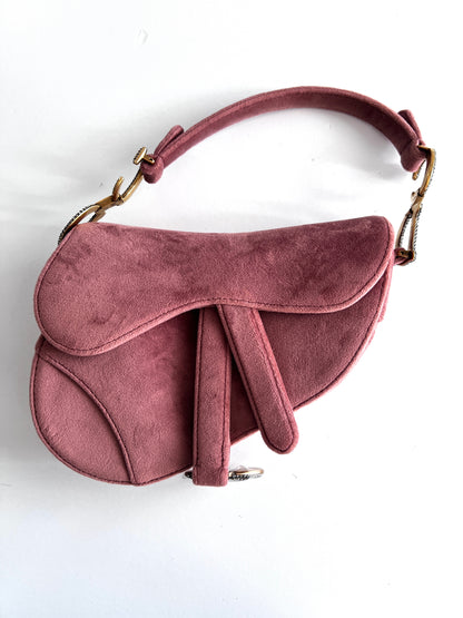 Dior mini rose pink velvet saddle bag