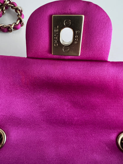 Chanel extra mini pink satin flap bag, like new