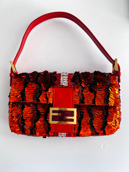 Rare!Vintage Fendi Orange sequin baguette