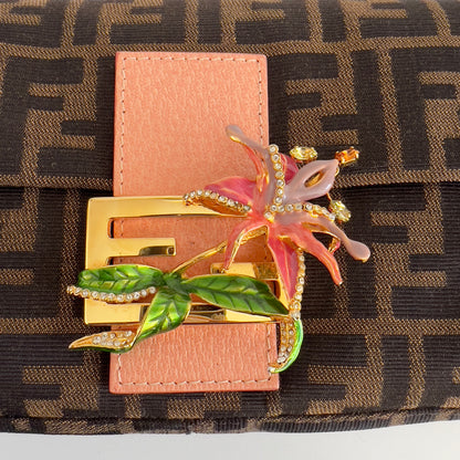 Vintage Fendi Enamel Flower Buckle Zucca Baguette