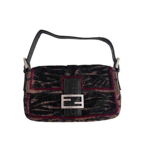 Fendi tiger strip pattern embroidered beaded baguette