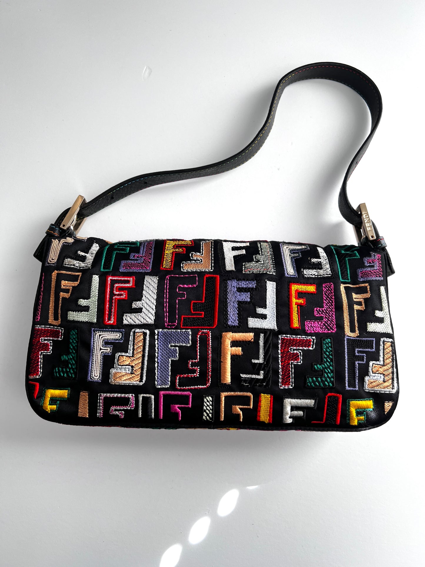 Fendi multicolored F embroidered baguette