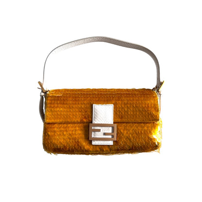 Fendi gold satin sequin baguette