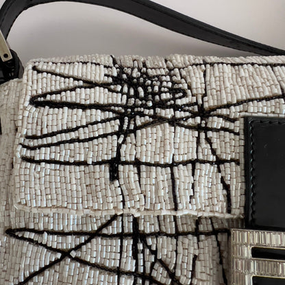 Vintage Fendi White& Black “Spider web”Beaded Baguette