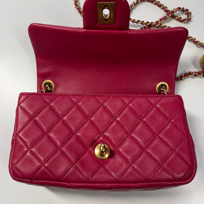 Chanel Dark Pink Lambskin Quilted Mini Rectangular Crush Flap Bag