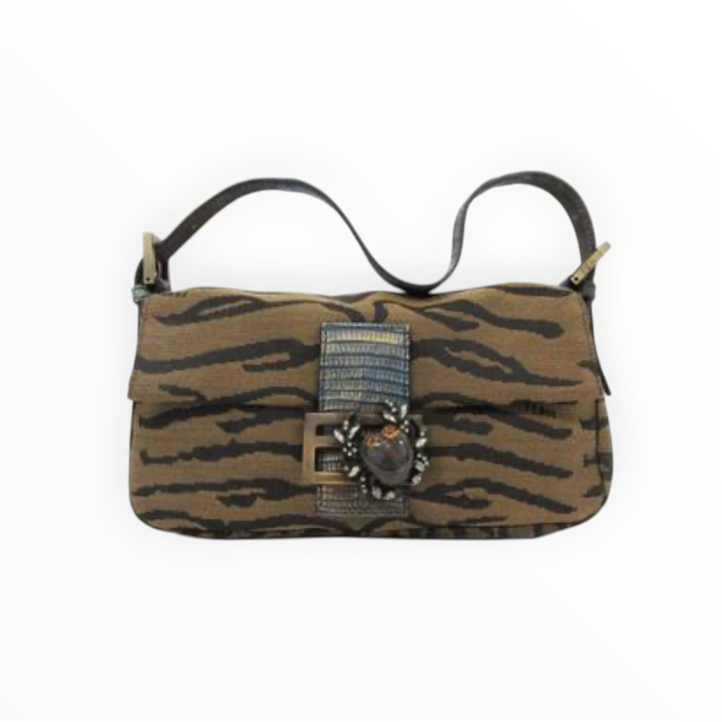 Vintage Fendi Zebra Print Crab buckle baguette