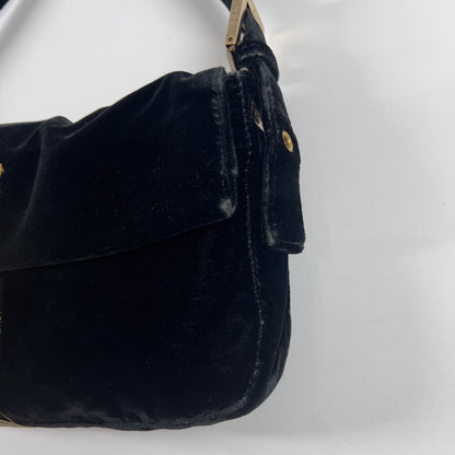 Fendi Black Velvet Gold Tassel Baguette