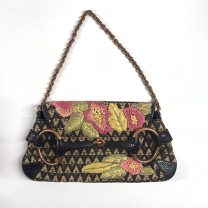 Vintage Tom Ford GUCCI Raffia Embroidered Horsebit Chain Bag