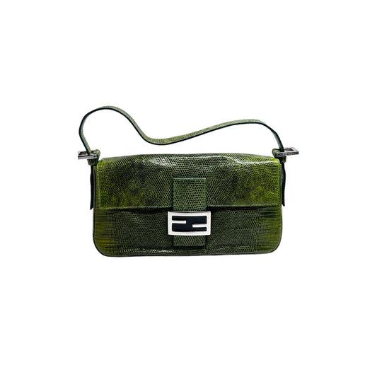 Vintage Fendi Green Lizard Skin Baguette