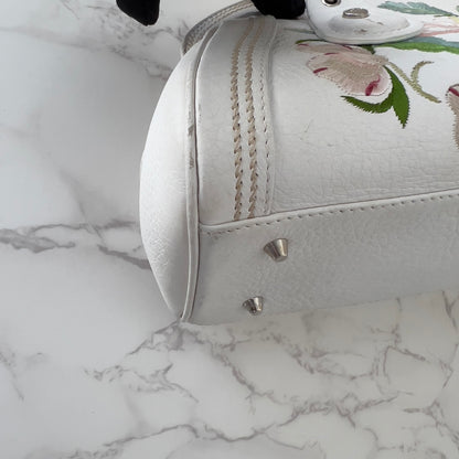 Vintage Christian Dior 2005 Floral Embroidered Detective Bowler Bag – White