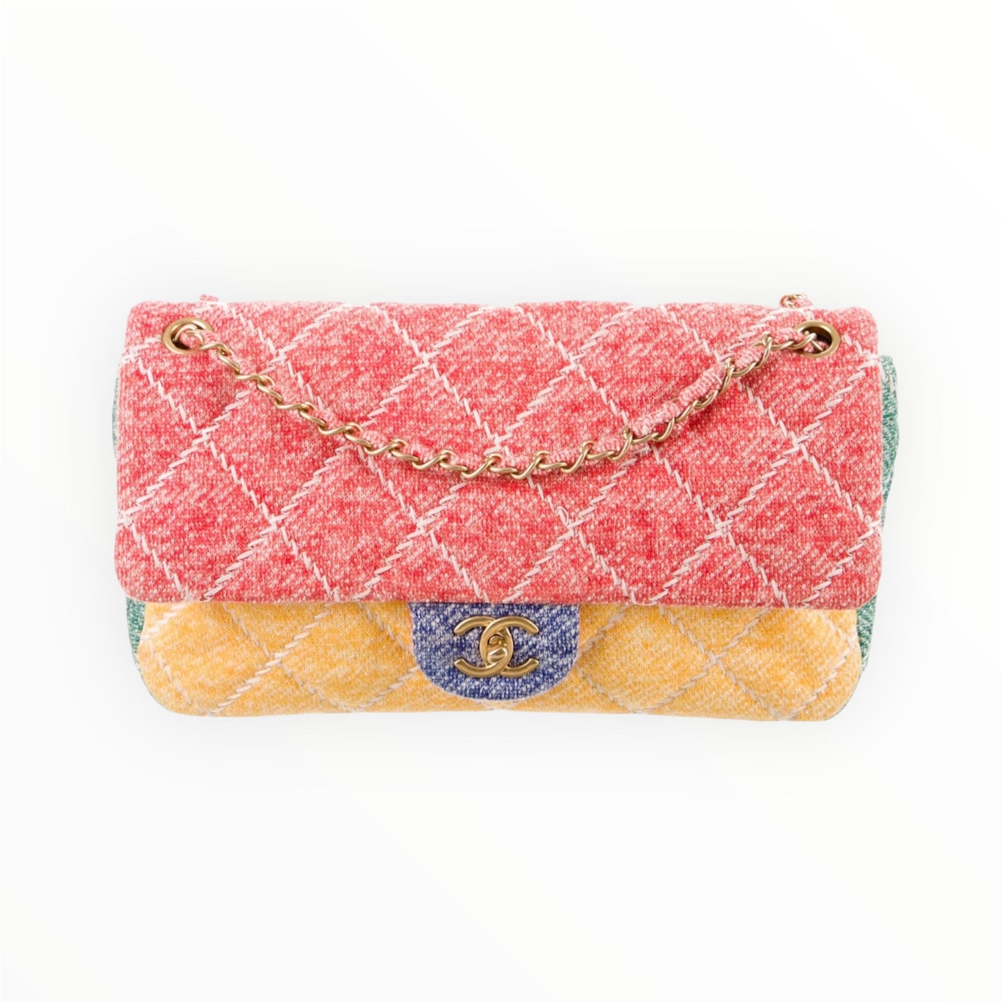 CHANEL Jersey Quilted Fabrics and Co Flap Multicolor Medium Size