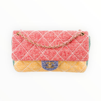CHANEL Jersey Quilted Fabrics and Co Flap Multicolor Medium Size
