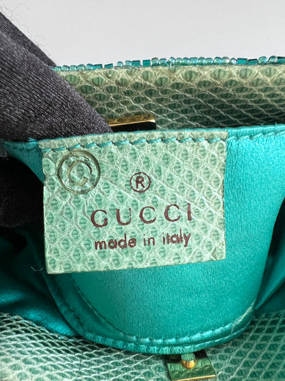 Gucci Turquoise GG Nonogram Crystals beaded lizard skin bag