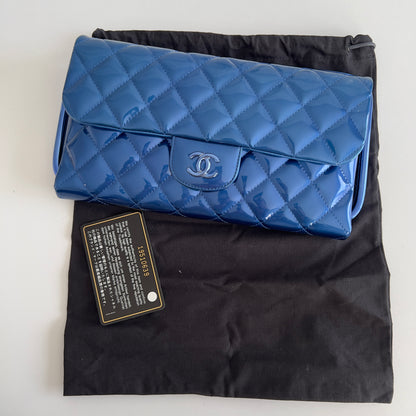 Chanel Runway Metallic Blue Patent Clutch Bag