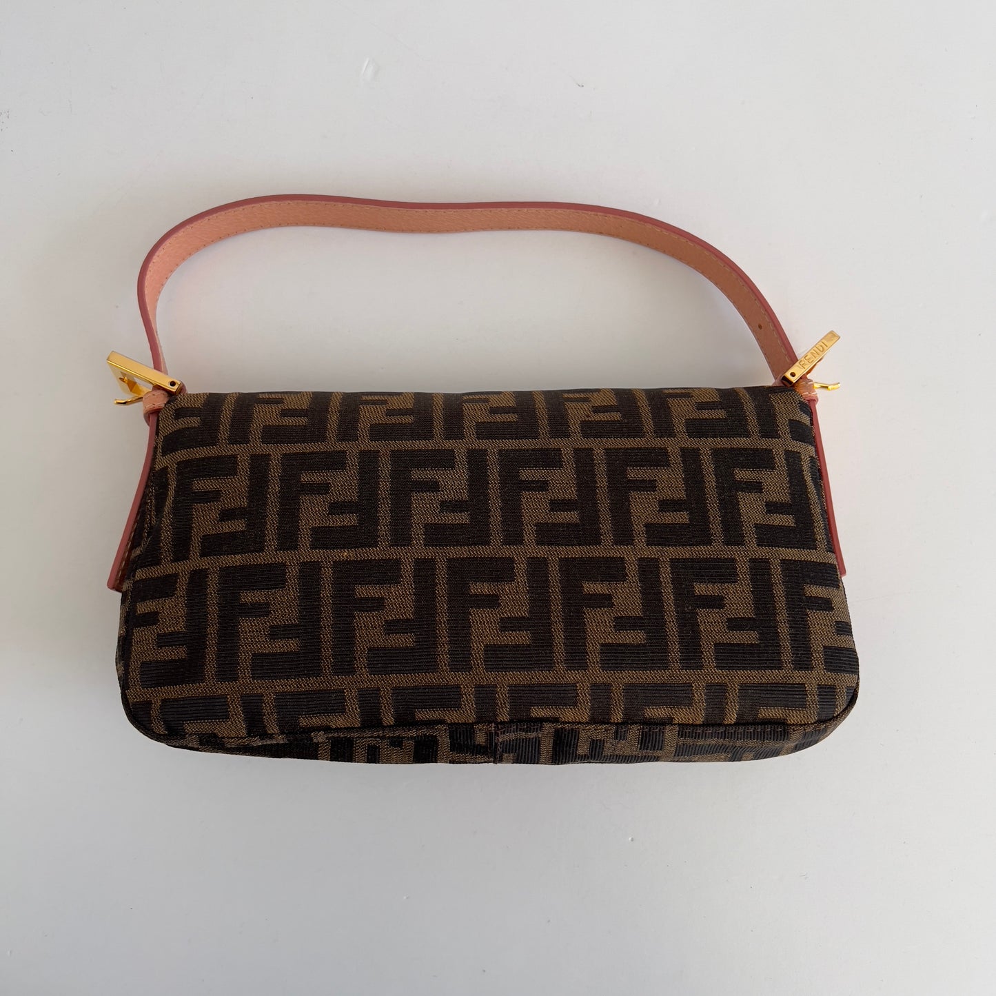 Vintage Fendi Enamel Flower Buckle Zucca Baguette