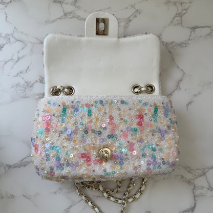 Chanel 2026 limited edition colorful sequin pearls mini rectangular flap bag