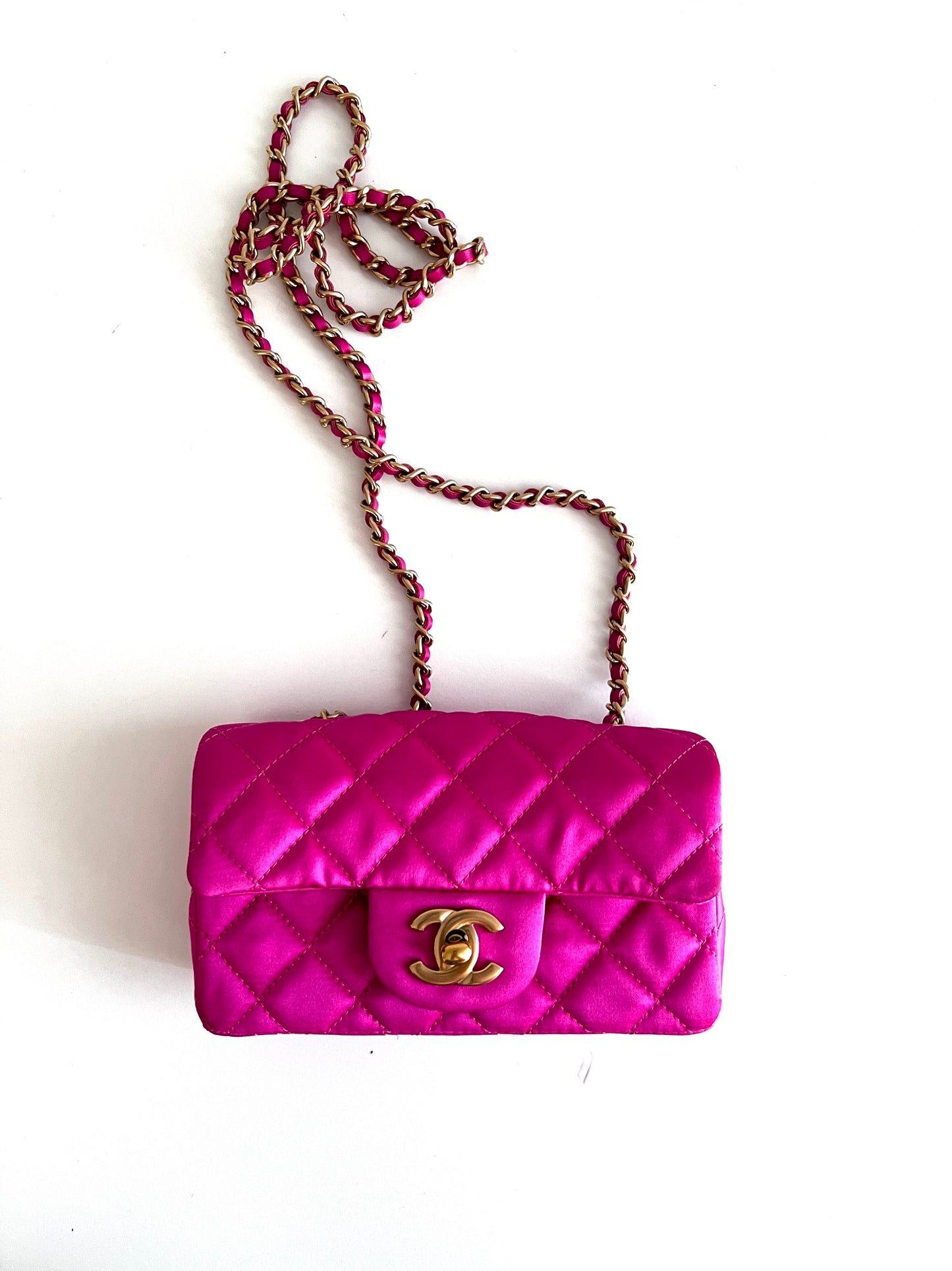 Chanel extra mini pink satin flap bag, like new