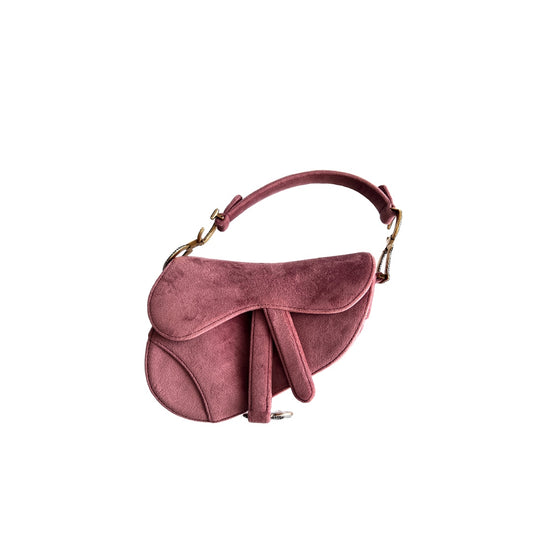 Dior mini rose pink velvet saddle bag