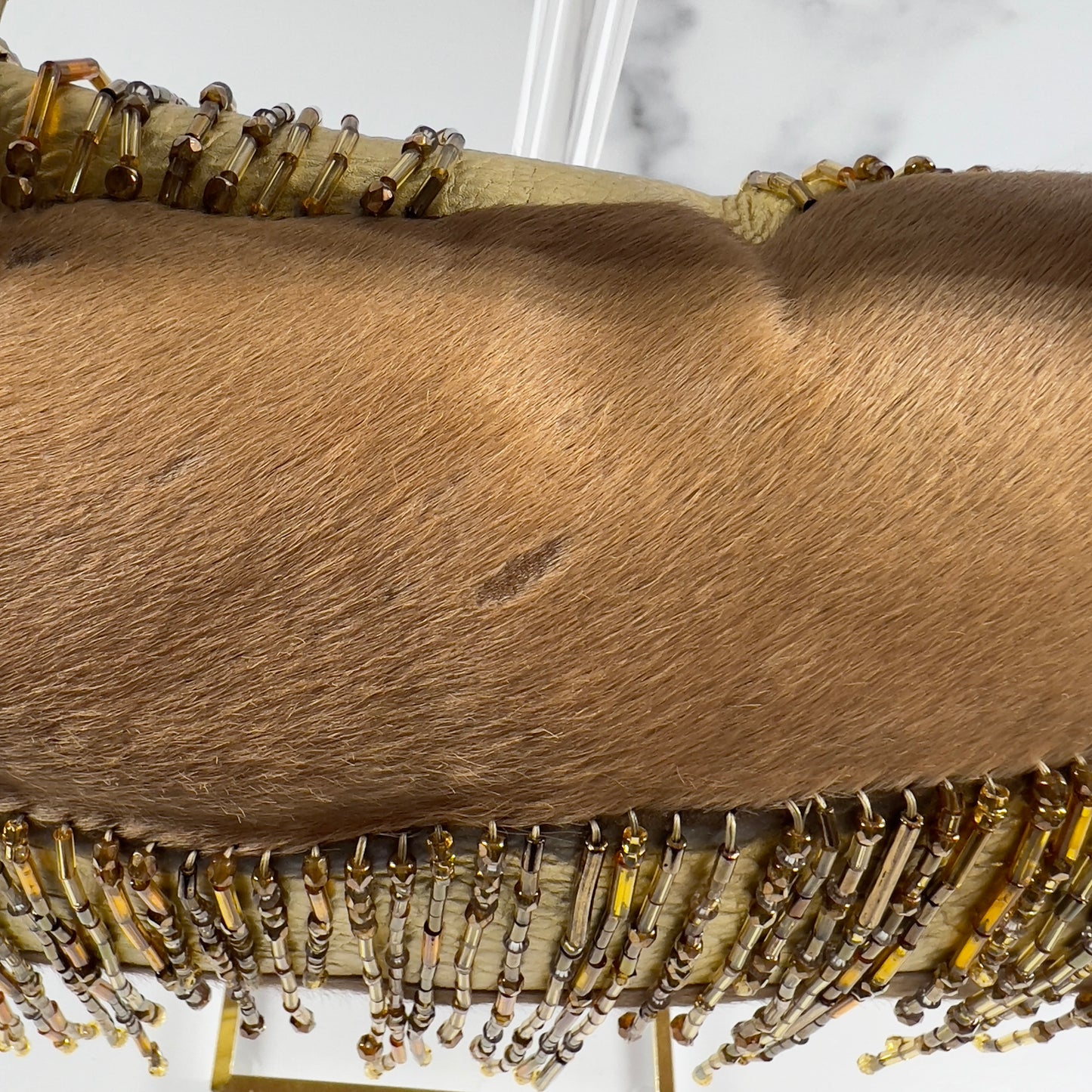 Vintage Fendi Pony Hair Beaded Fringes Baguette