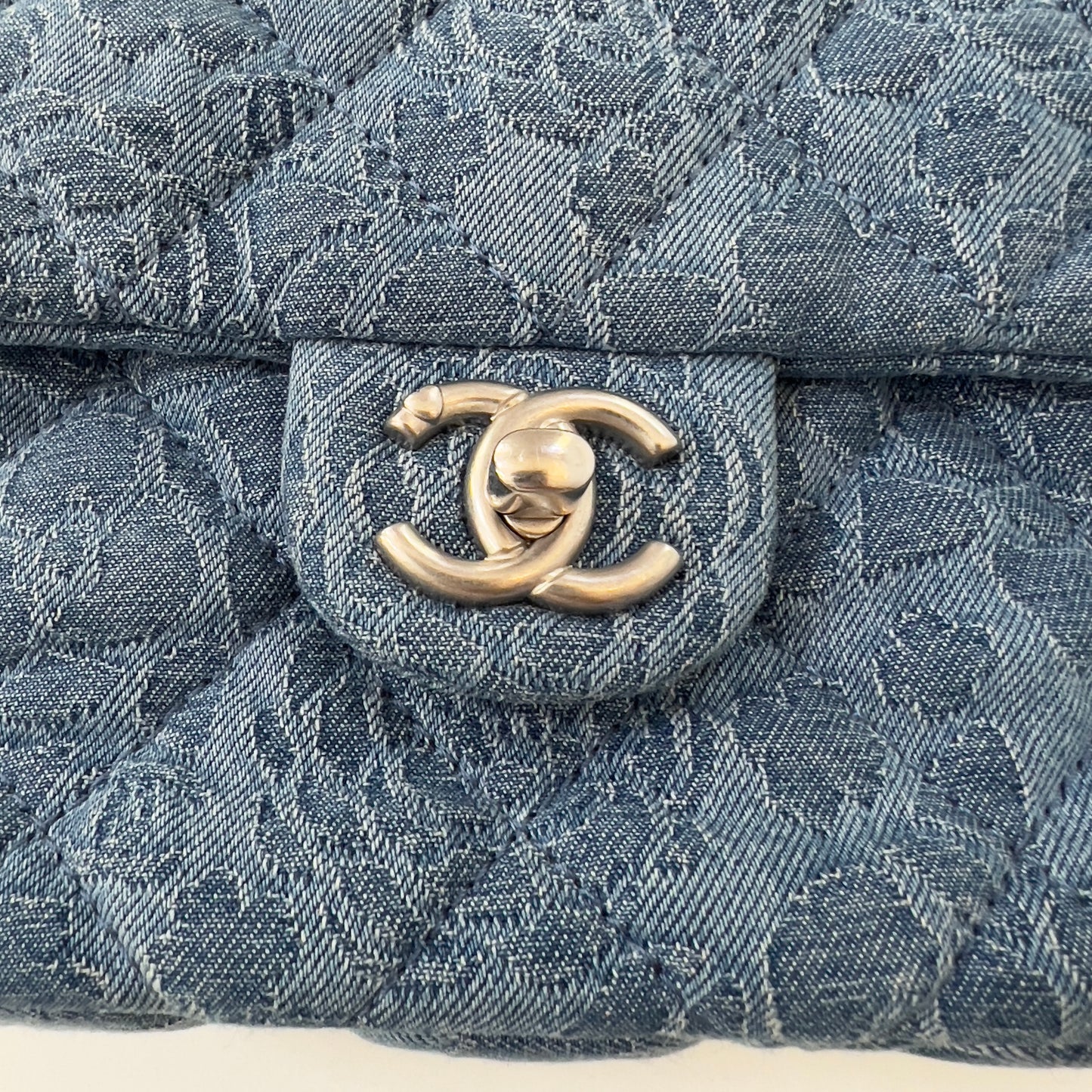 Chanel Denim Quilted Medium Camellia Sweetheart Flap Blue