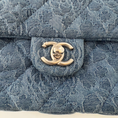 Chanel Denim Quilted Medium Camellia Sweetheart Flap Blue