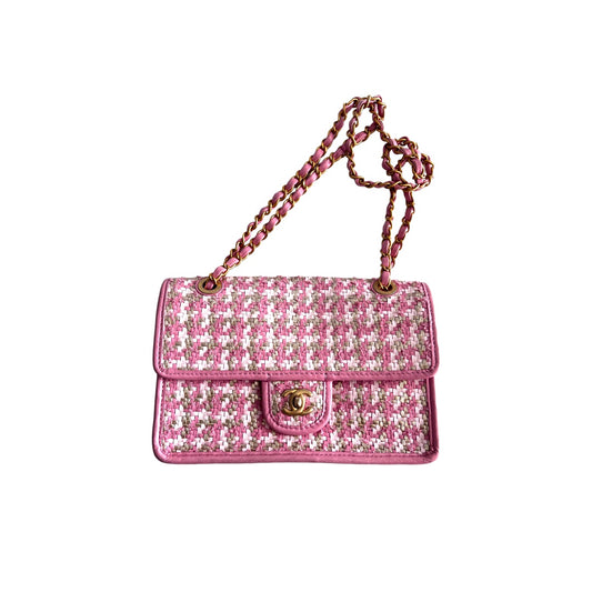 Chanel tweed & leather Houndstooth weave flap bag