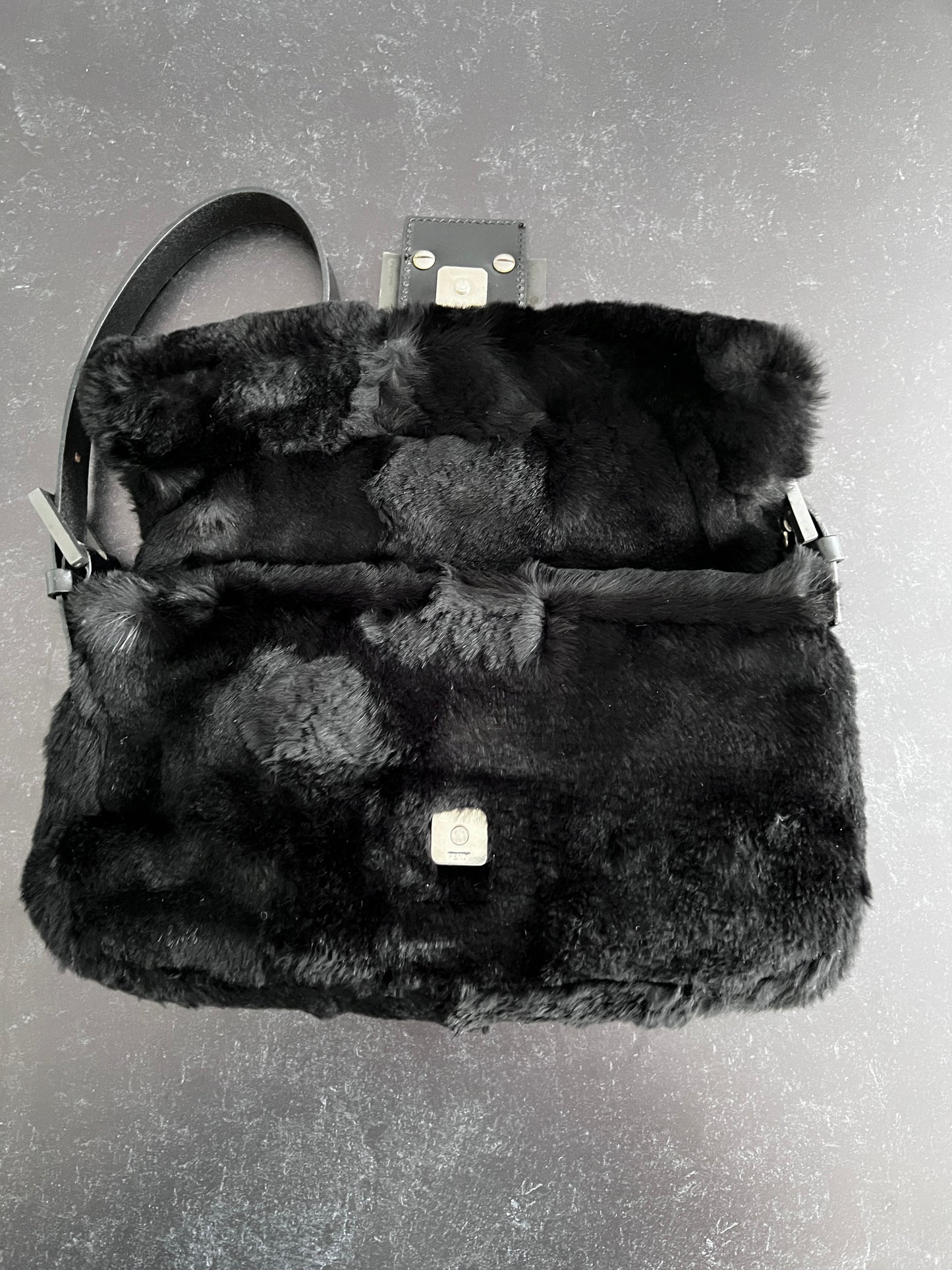 vintage Fendi so black rabbit fur baguette