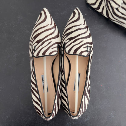 Prada Zebra Print Pony Hair Flap Shoes Size 8