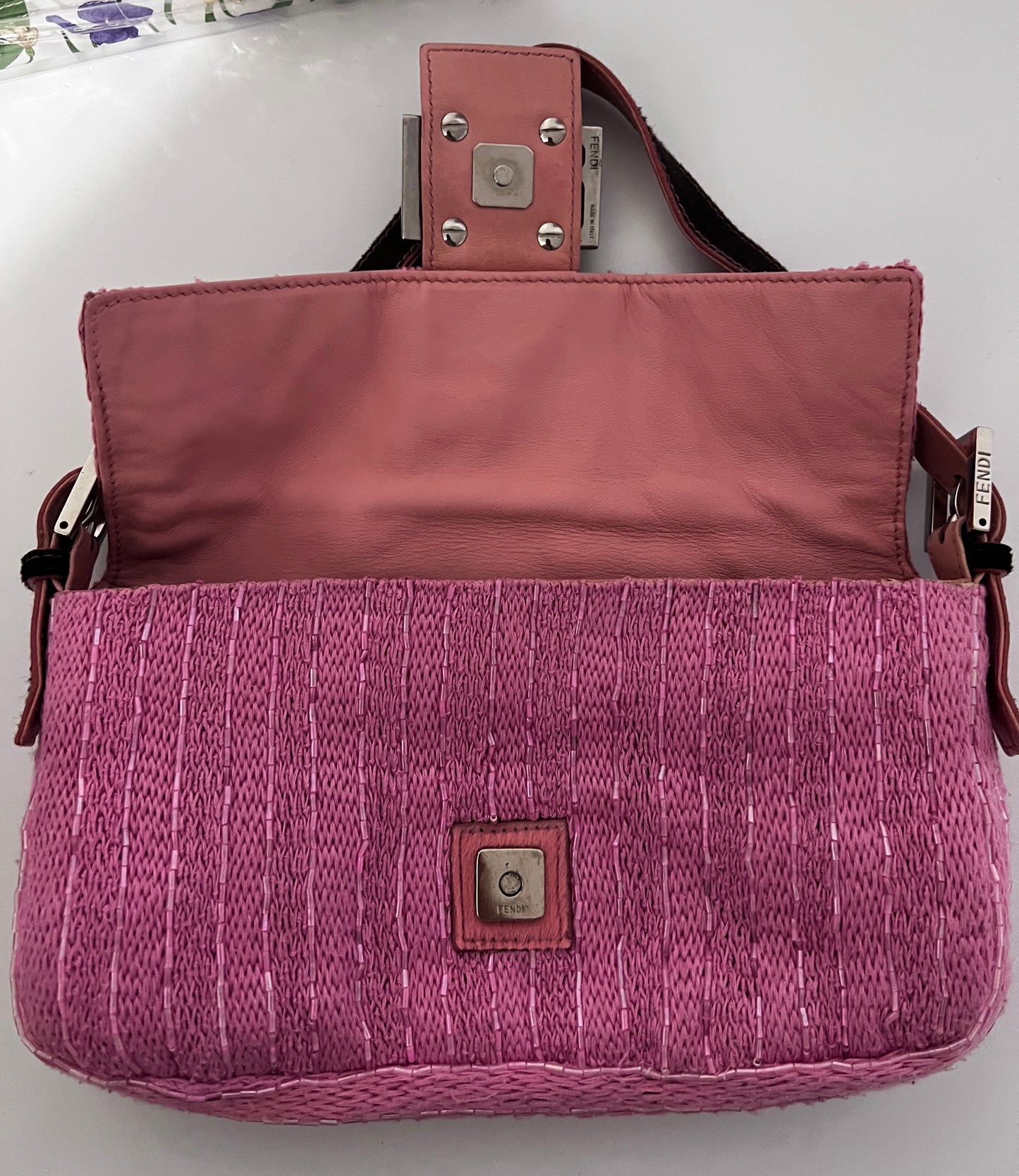 Fendi pink beaded baguette