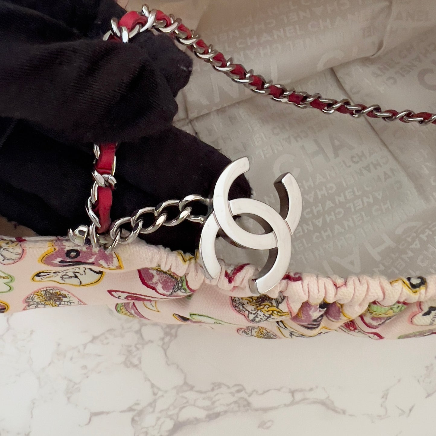 CHANEL Canvas Coco Hearts Shoulder Bag Pink