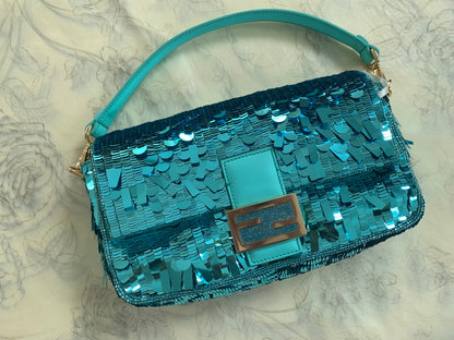 Iconic Fendi turquoise sequin baguette