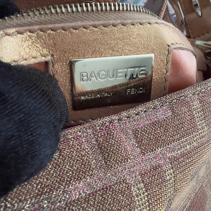 Fendi Peach Metallic Zucca Baguette