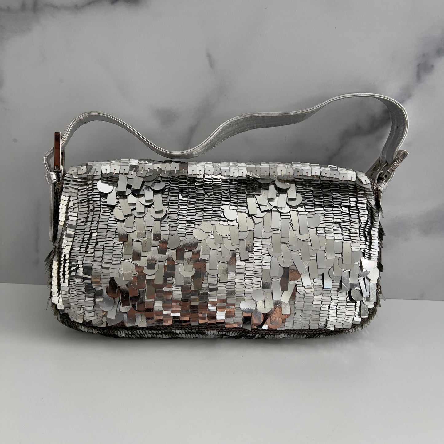 Vintage Fendi silver sequin baguette
