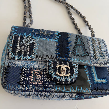 Chanel Multicolor Denim Coco Mark Patchwork Chain Shoulder Bag Medium