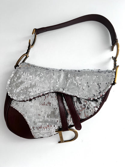 Vintage Dior silver sequin leather saddle bag