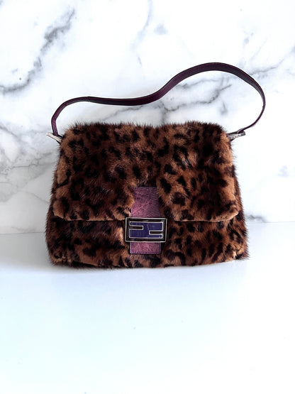 Vintage Fendi cheetah pattern mink fur mamma baguette