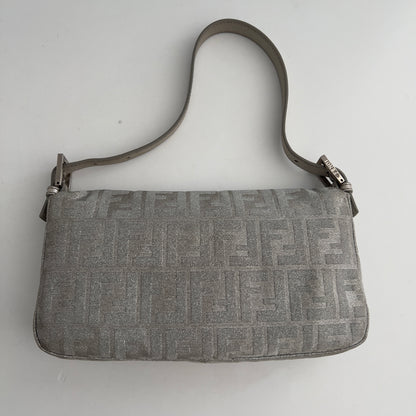 Fendi Metallic FF Silver Cloth Baguette