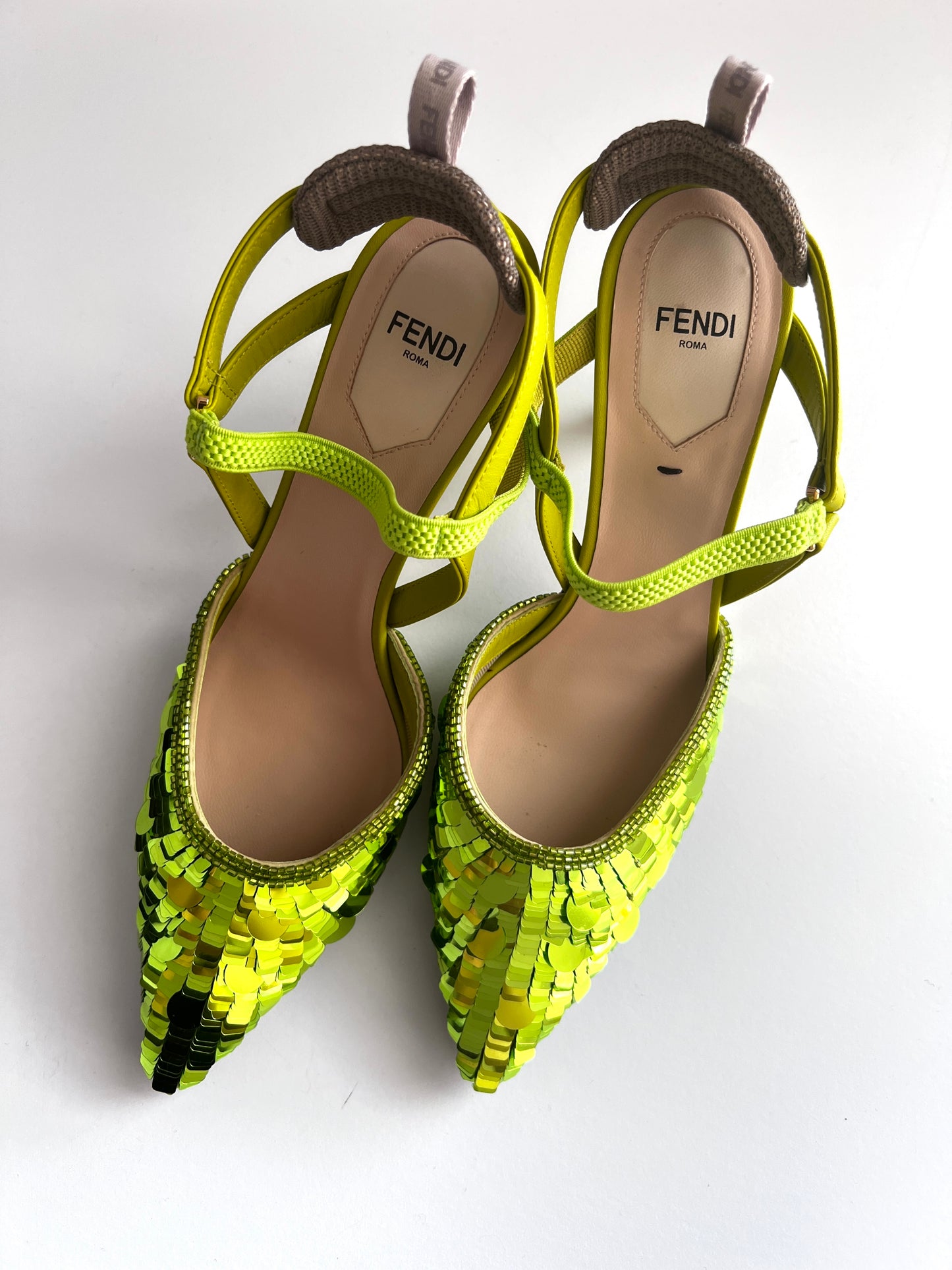 Fendi green sequin high heels size7