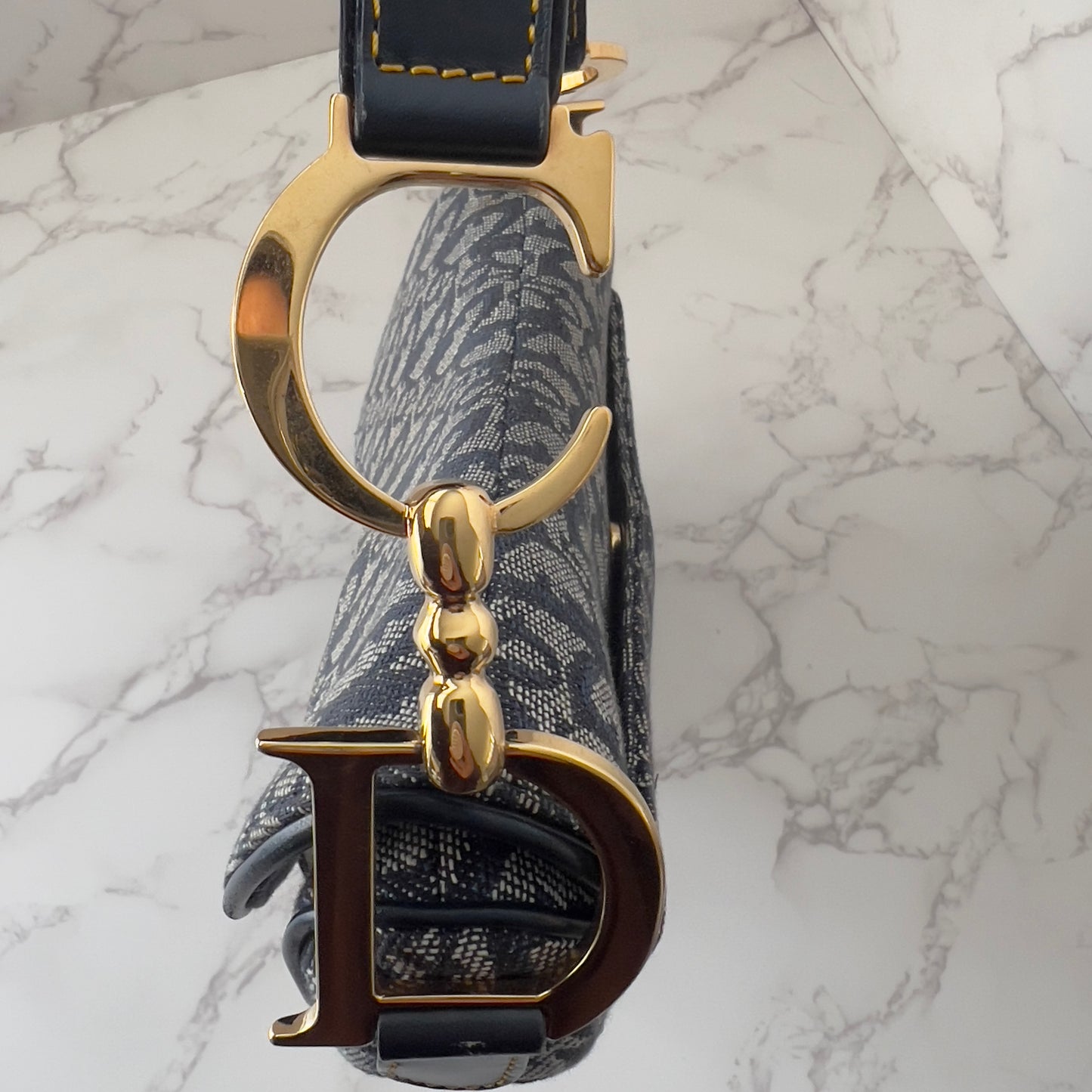 Vintage Christian Dior Blue Diorissimo Jacquard Saddle Bag