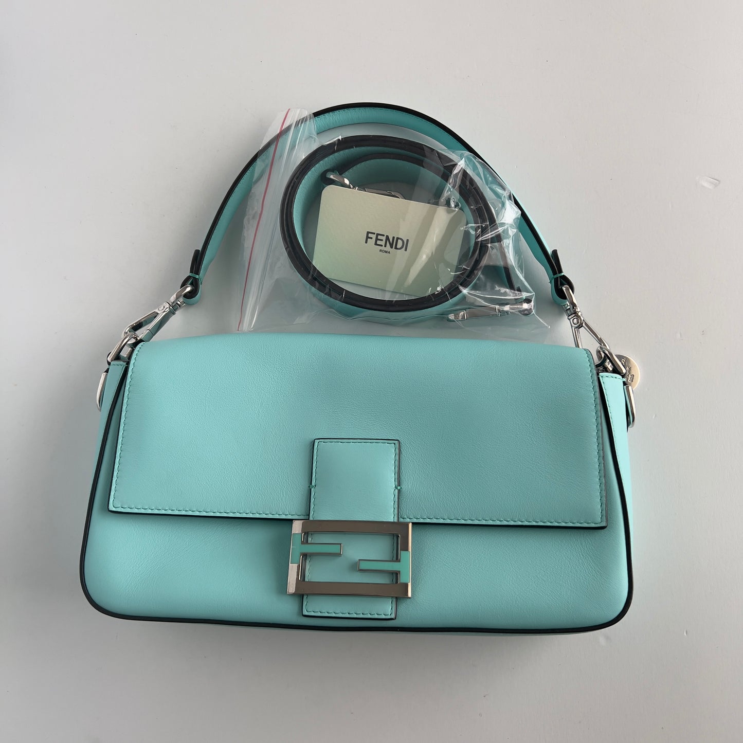 Preloved Fendi & Tiffany Nappa Silver Tiffany Blue Baguette
