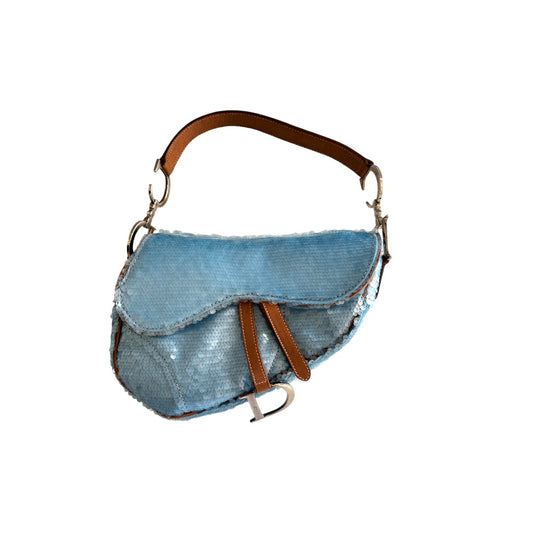 Vintage Dior baby blue sequin saddle bag