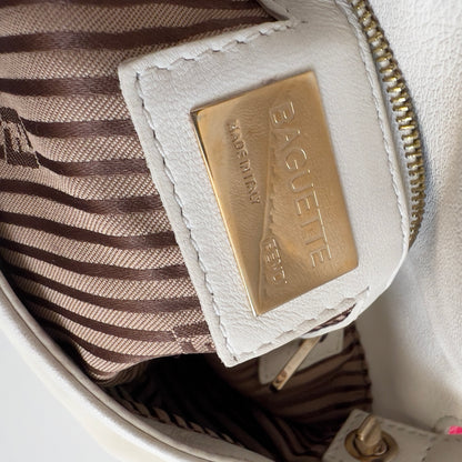 Fendi White Lamb Leather Enamel Buckle Baguette