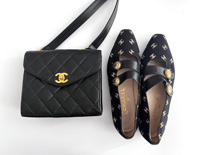 Vintage Chanel canvas logo flap shoes