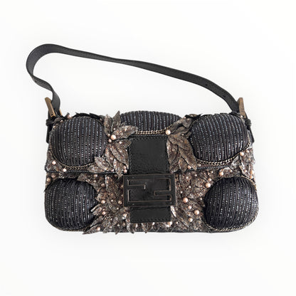 Vintage Fendi Deep Jungle Beaded Embroidery Baguette